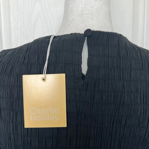 NWT Charlie Holiday Anthropology Isla Mini Dress Size 2 Black Textured - Picture 16 of 17